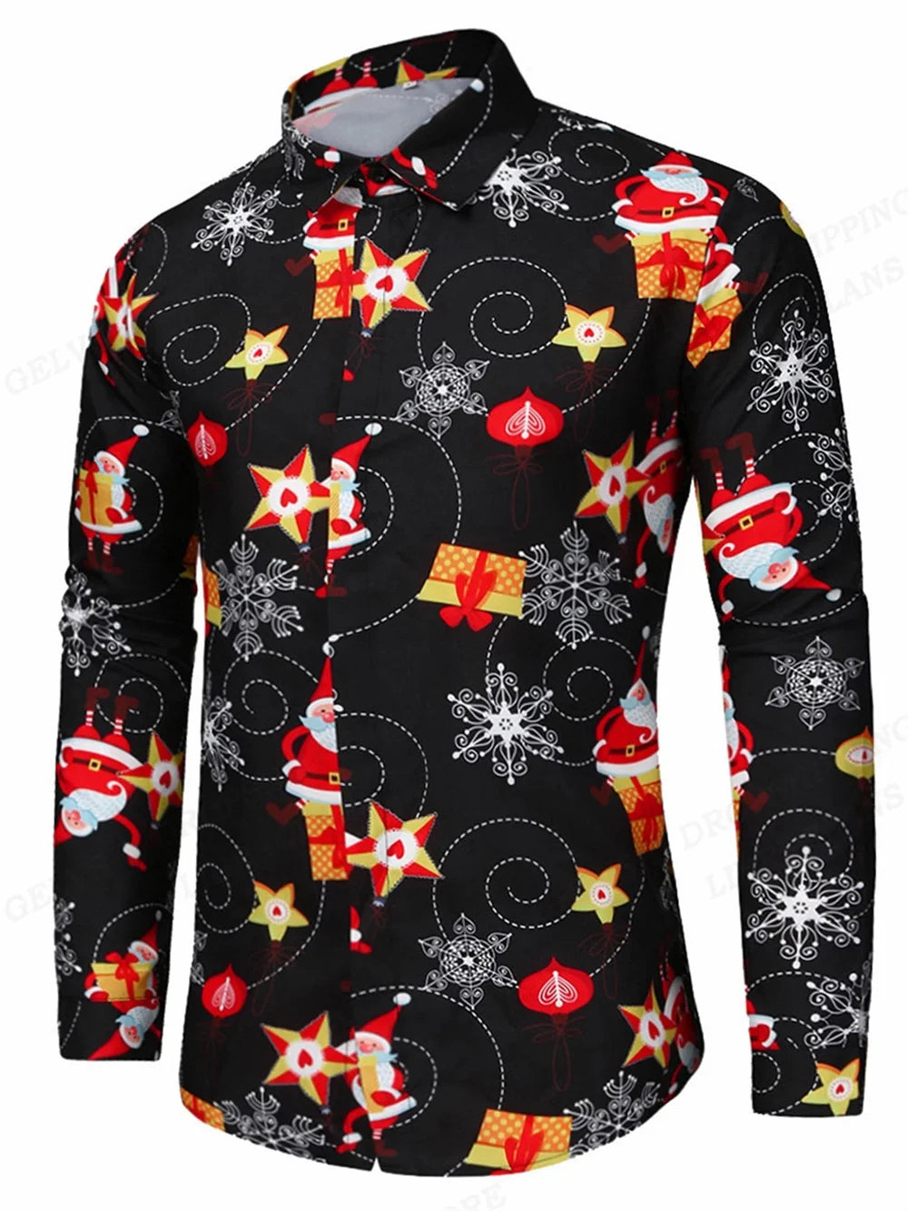 men's Long Sleeves shirt Christmas tree white snow 3D print Christmas classic style long sleeved Shirt fashionable men's shirt