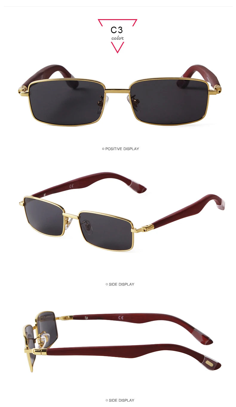 Luxury Brown Rimless Rectangle Men Sunglasses Clear Lens Wood Square Sun Glasses Spectacle Plain Frameless Women Eyewear Shades