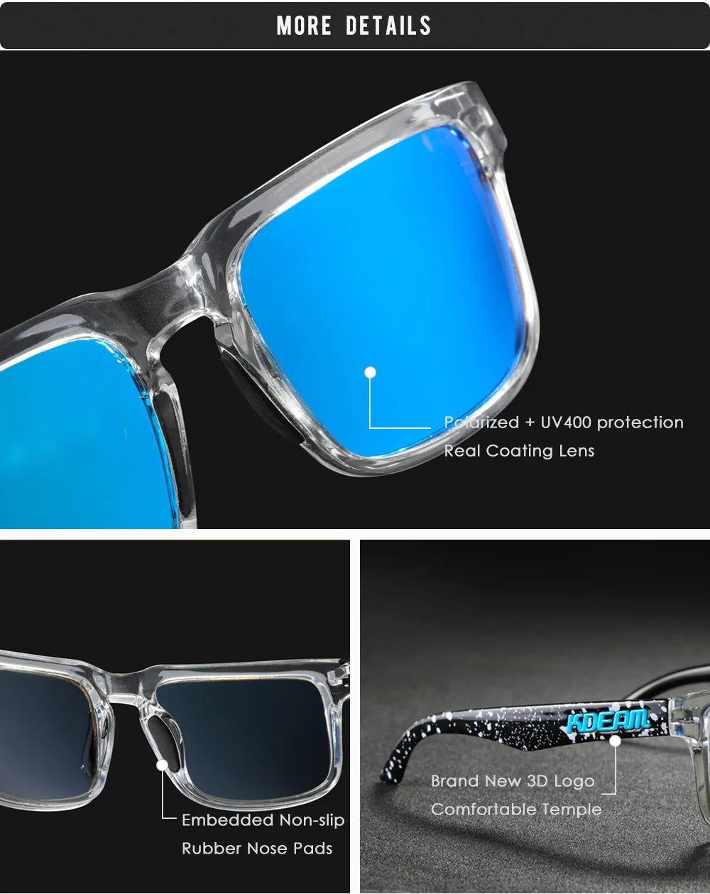 KDEAM Brand Hot Selling Square Polarized Men Sunglasses Brief And Fashion Design Leisure Women Shades Fishing Driving Glasses