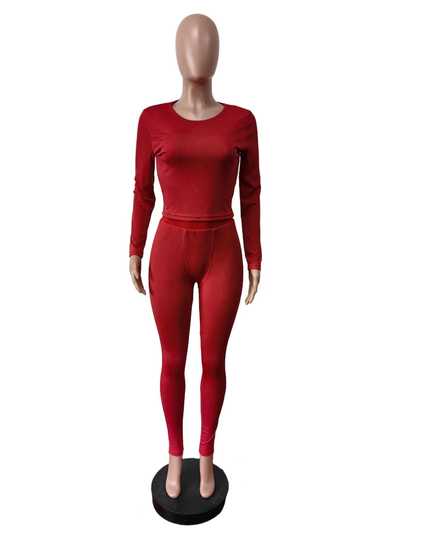 FAGADOER Autumn Winter New Ribbing 2 Piece Sets Women Outfit Solid Long Sleeve Crop Top + High Waist Leggings Suits Sportswear