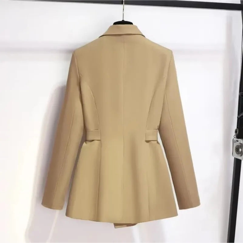 Women's Blazer 2024 Autumn New Korean Fashion Stylish Tie Waist Jacket Unique Luxurious Outerwear for Women Medium Length Jacket