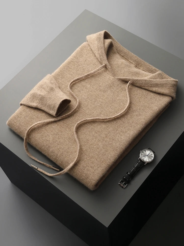 High Quality Men's Hoodies Spring Autumn Pullover Sweater Smart Casual 100% Merino Wool Knitwear Comfort Korean Popular Clothes