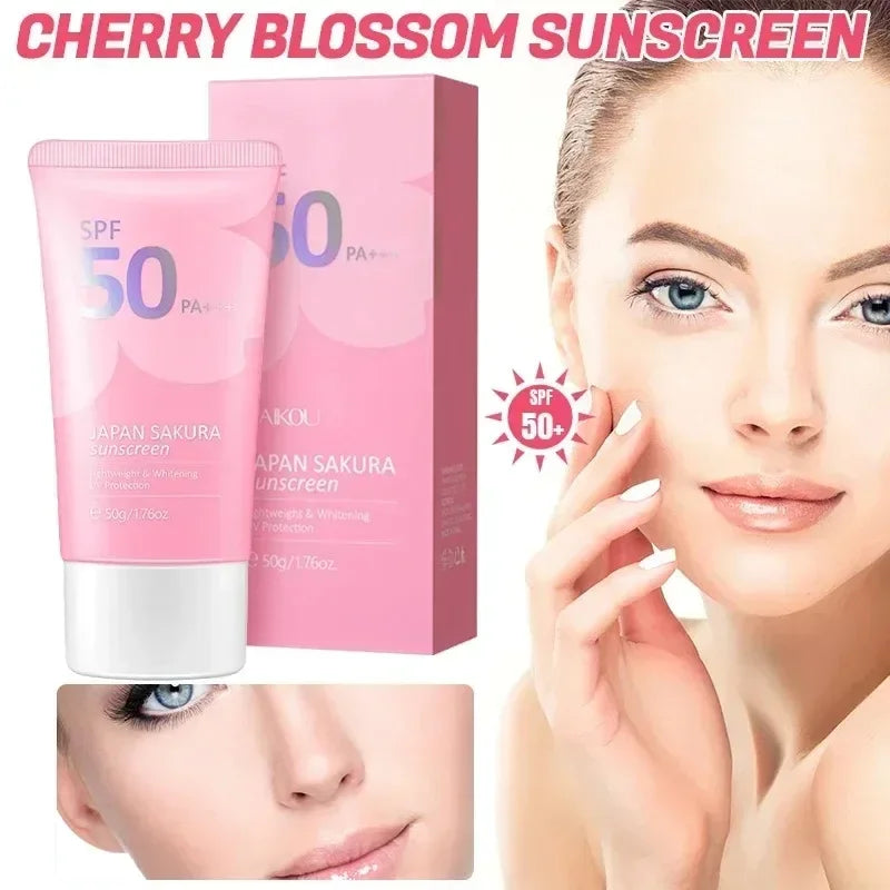 LAIKOU SPF 50 PA+++ Sakura Sunscreen For Face Body Neck Solar Blocker Long-Lasting Sun Block Facial Sunscreen Sun Cream 50g