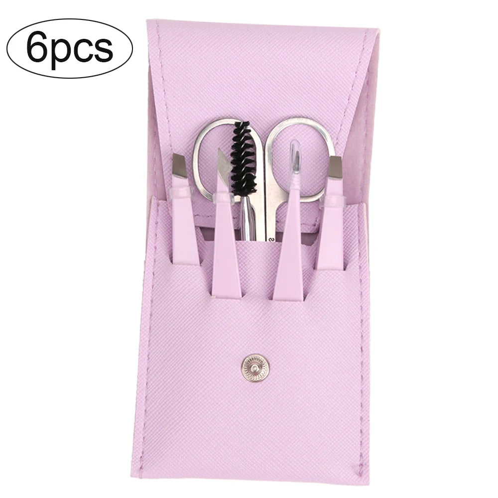 4/6Pcs Eyebrow Hair Removal Tweezers Set Brows Lashes Brows Face Trimming Forceps Scissors With Leather Case Beauty Makeup Tools