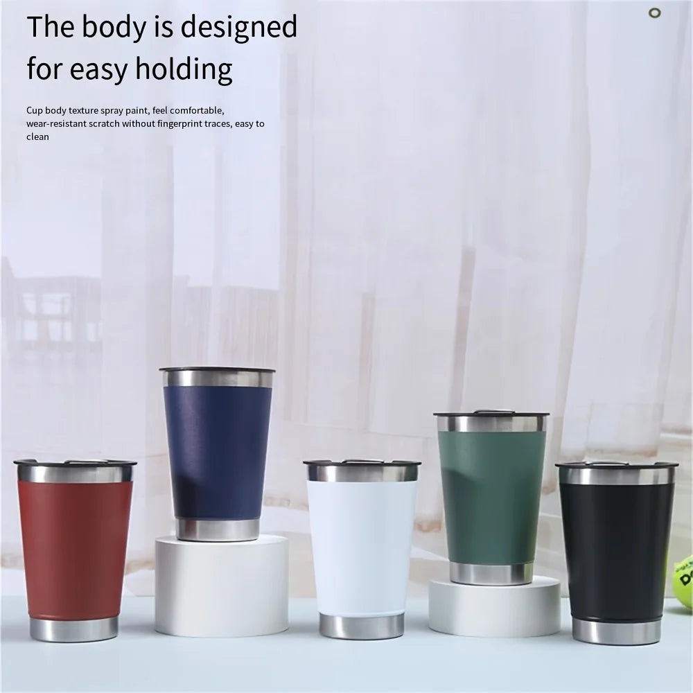 Stylusella Tumbler 16oz/480ml Stainless Steel Beer Mug, Double Wall Vacuum Insulated Tumbler, Cup Lid with Bottle Opener, Keeps