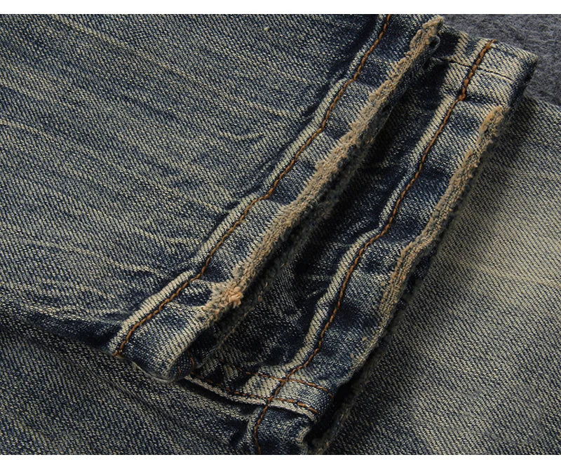 Newly Vintage Fashion Men Jeans Retro Washed Elastic Slim Fit Ripped Jeans Men Italian Style Designer Casual Denim Pants Hombre