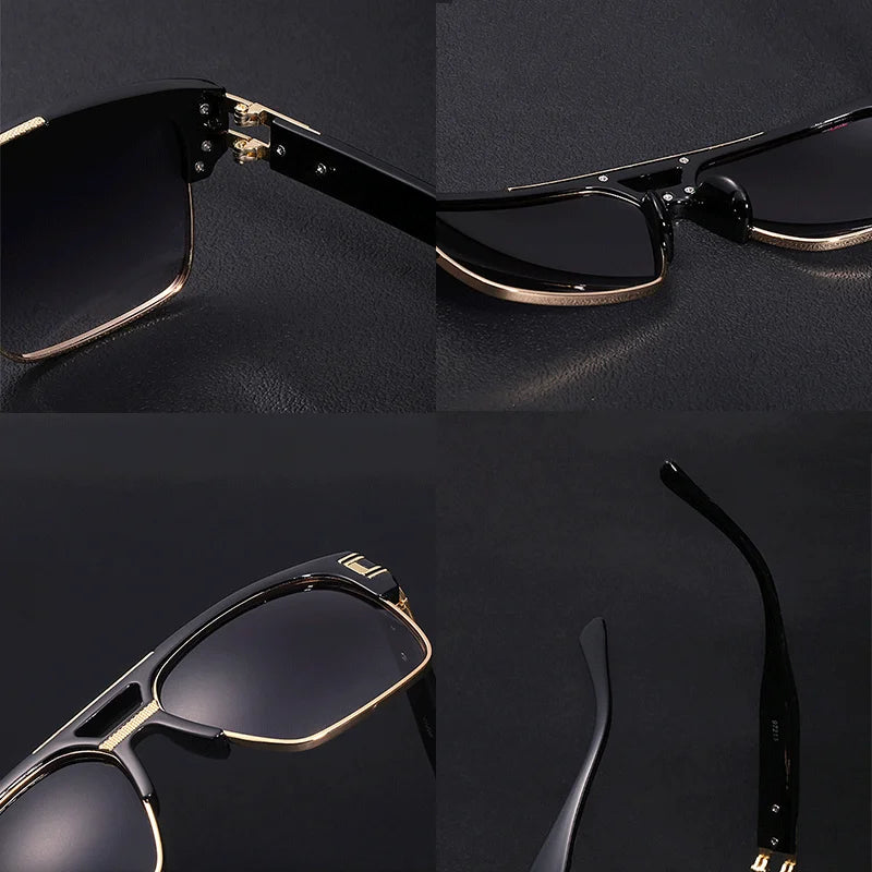 Trendy Luxury Men Sunglasses Square Large Frame Mirror Gradient Clear Lens Metal Shades Anti Blue Light Oculos De Sol UV400