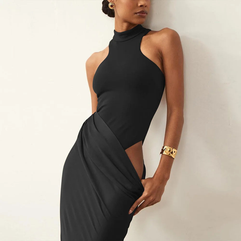 Mozision Women Sexy Party Club Evening Bodycon Sleeveless Long Dress Backless Soild Color Elegant Summer Dress