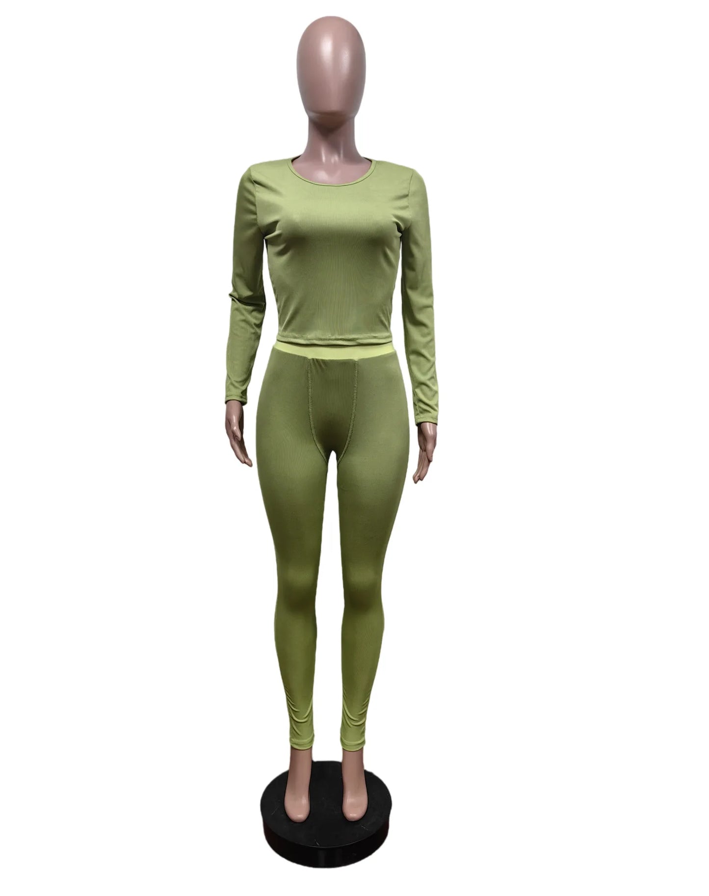 FAGADOER Autumn Winter New Ribbing 2 Piece Sets Women Outfit Solid Long Sleeve Crop Top + High Waist Leggings Suits Sportswear
