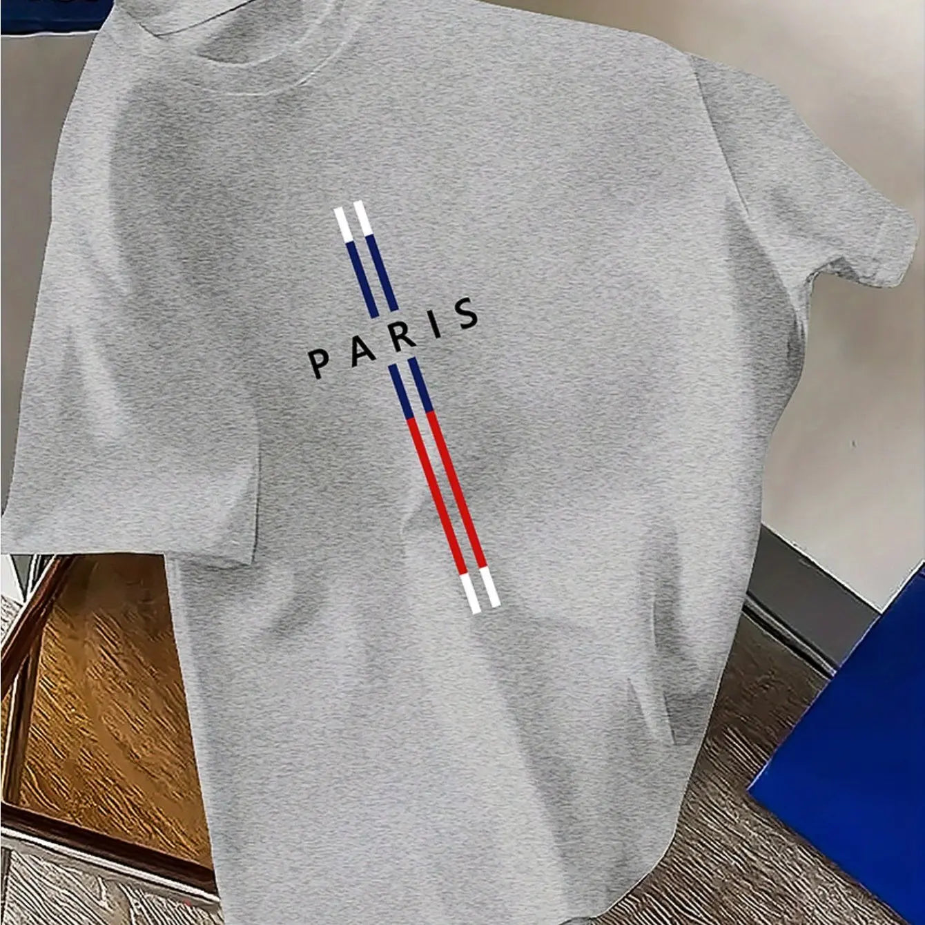 Summer men's 100% pure cotton casual loose fit plus size PARIS letter pattern printed round neck short sleeved T-shirt top