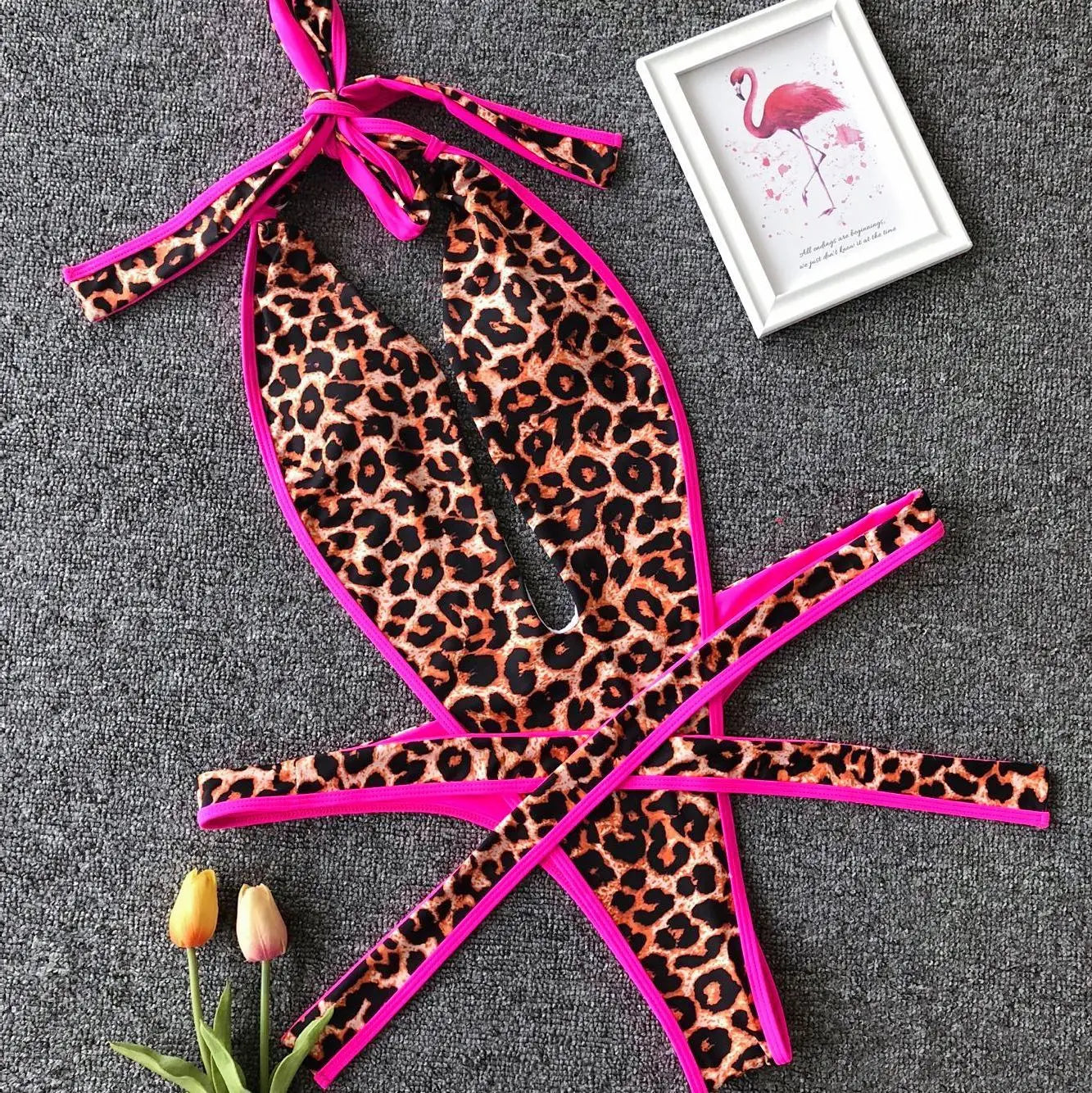SINGREINY Fashion Halter Sexy Bikini Rompers Female Lace Up Bodycon Playsuits Women Vacation Style Beach Leopard Swimsuits