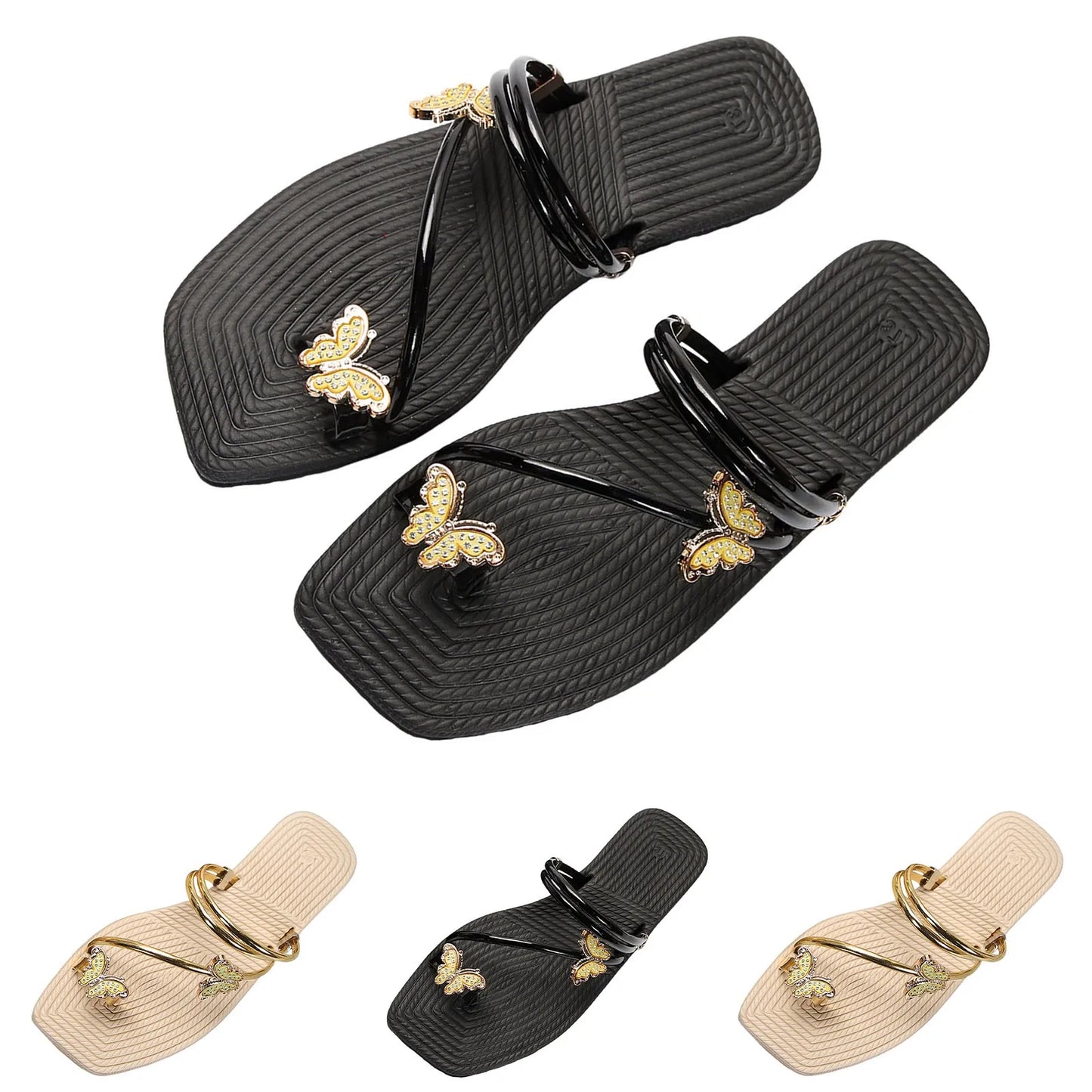 Fashionable Butterfly Pinch Toe Sandal Metal Strap Fat Sandals Summer New Holiday Outdoor Beach Sandals Shoes Woman 2024 Trend