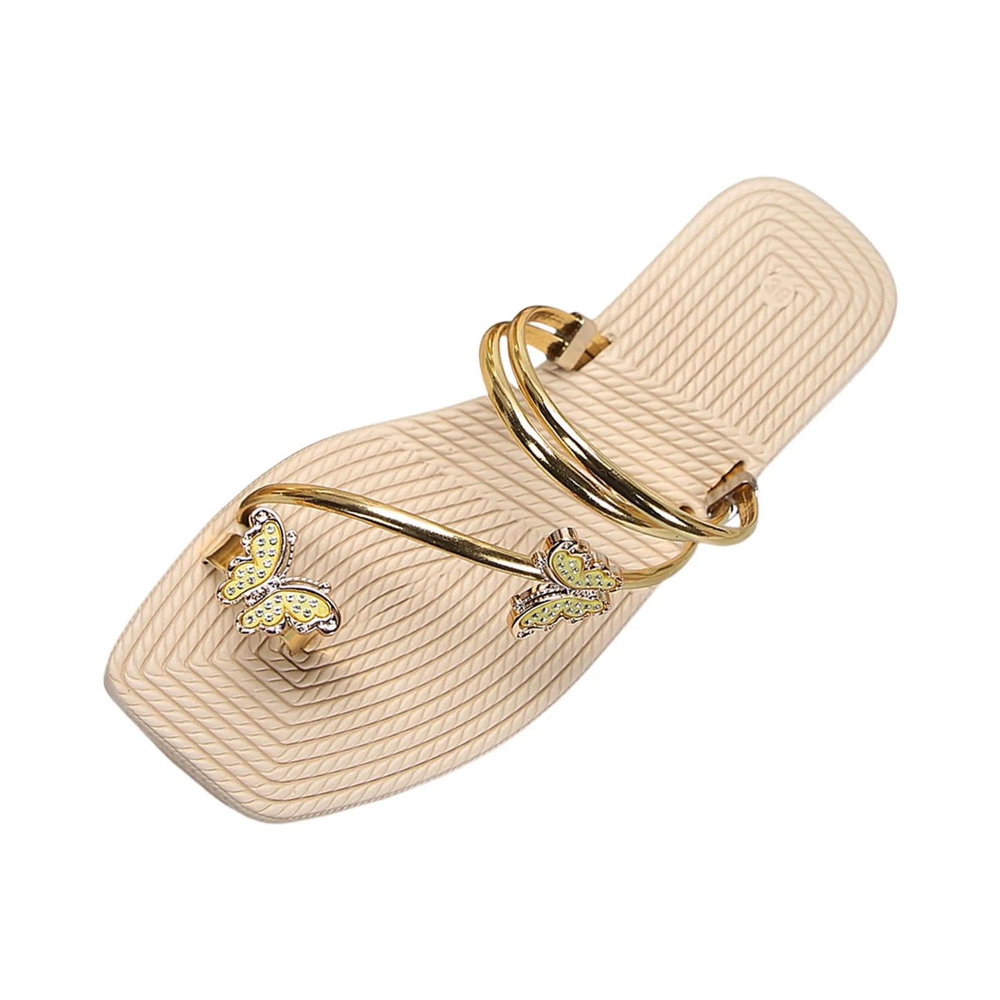 Fashionable Butterfly Pinch Toe Sandal Metal Strap Fat Sandals Summer New Holiday Outdoor Beach Sandals Shoes Woman 2024 Trend