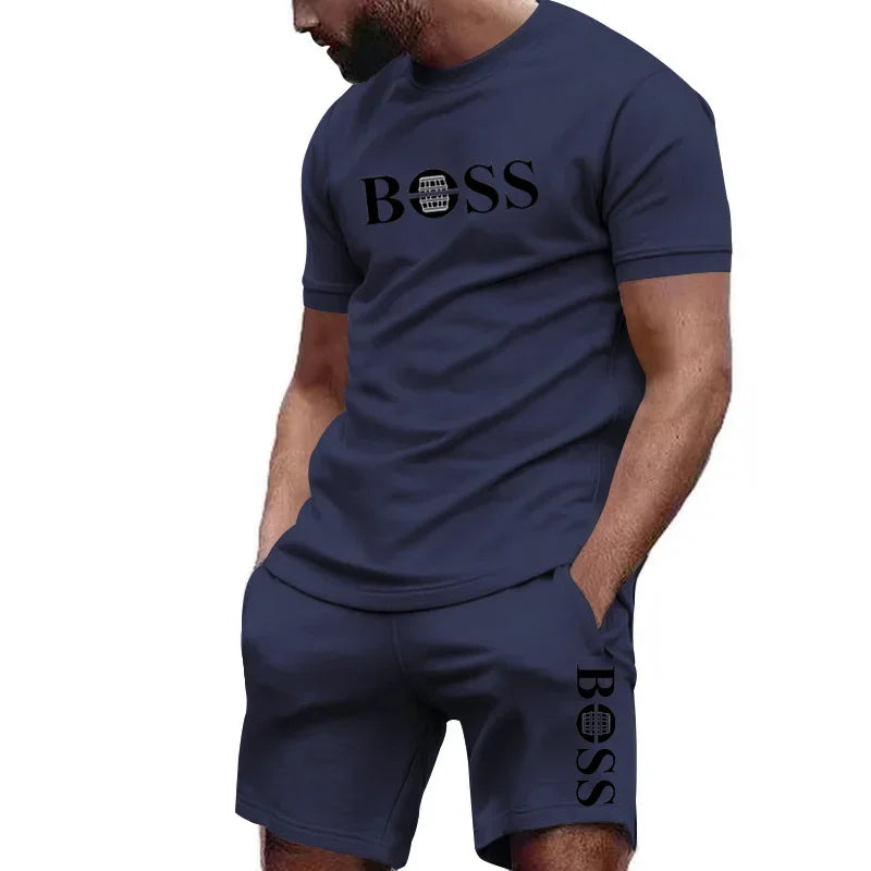 Men's two-piece sportswear, short sleeved T-shirt and pants set, running and fitness sportswear, summer 2024, big discount, 2024