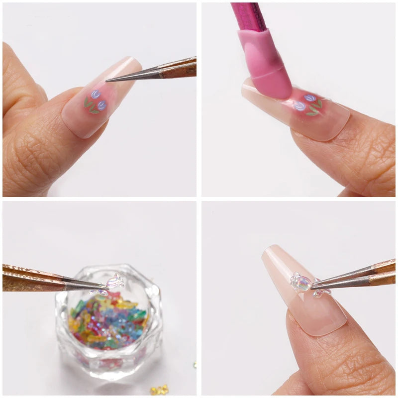 Double Ended Silicone Nail Art Tweezers with Pressing Head, Stickers, Rhinestones Pick Up Clip, Eyelash Extension, Makeup Tools