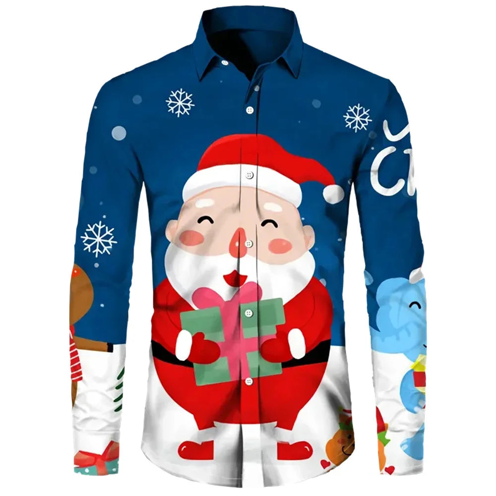 men's Long Sleeves shirt Christmas tree white snow 3D print Christmas classic style long sleeved Shirt fashionable men's shirt