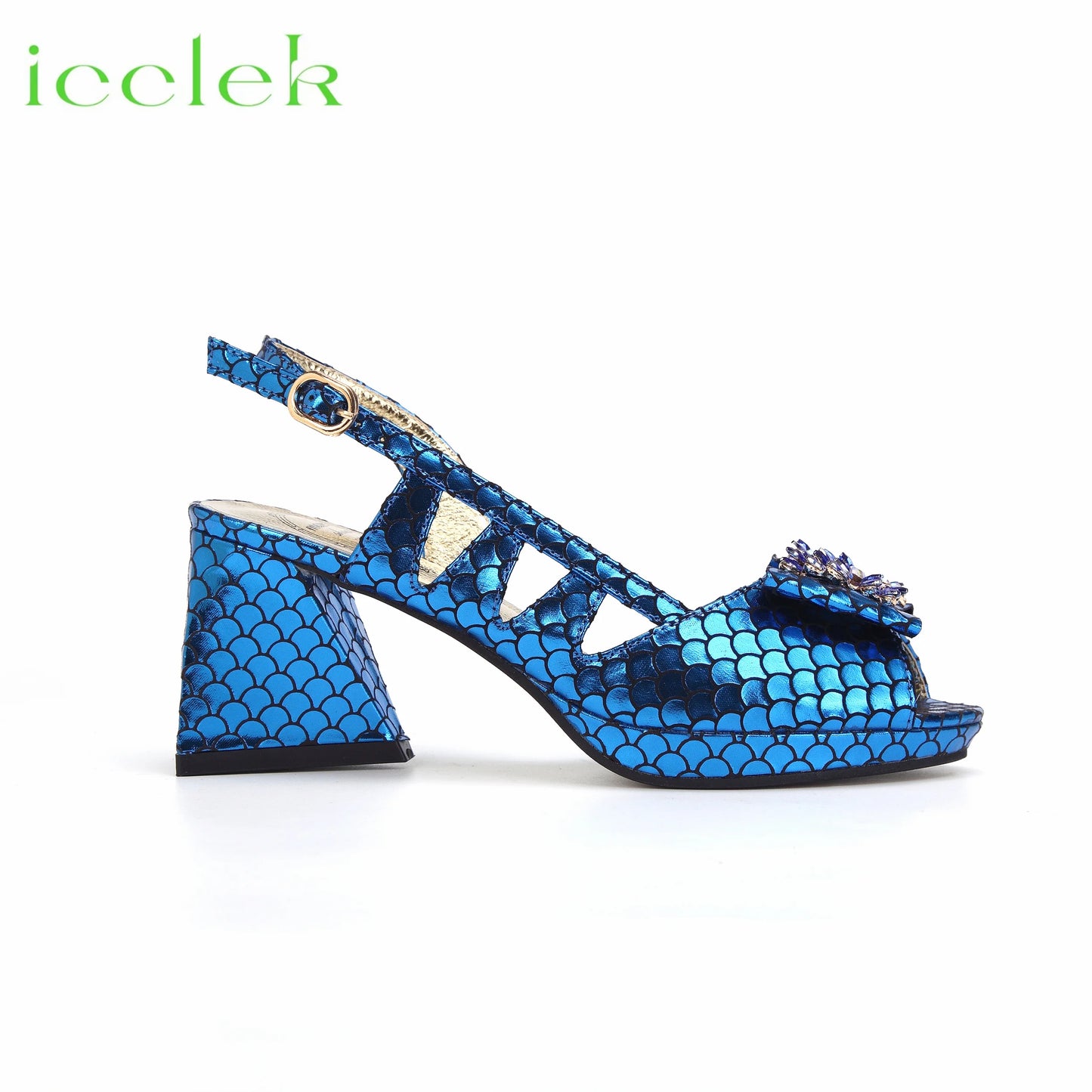 Royal Blue 2024 New Fashionable Summer Hollow Pattern Design Comfortble Heesl Sandal with Bag Set For Wpmen Party