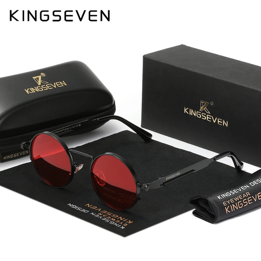 KINGSEVEN 2025 Trend Round Sun Glasses Polarized Men Sunglasses UV400 Gothic Steampunk Style Male Anti-Glare Mirror Lens