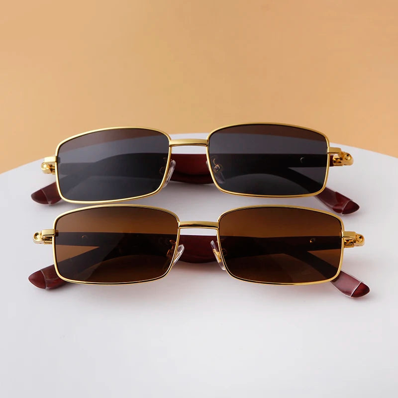 Luxury Brown Rimless Rectangle Men Sunglasses Clear Lens Wood Square Sun Glasses Spectacle Plain Frameless Women Eyewear Shades