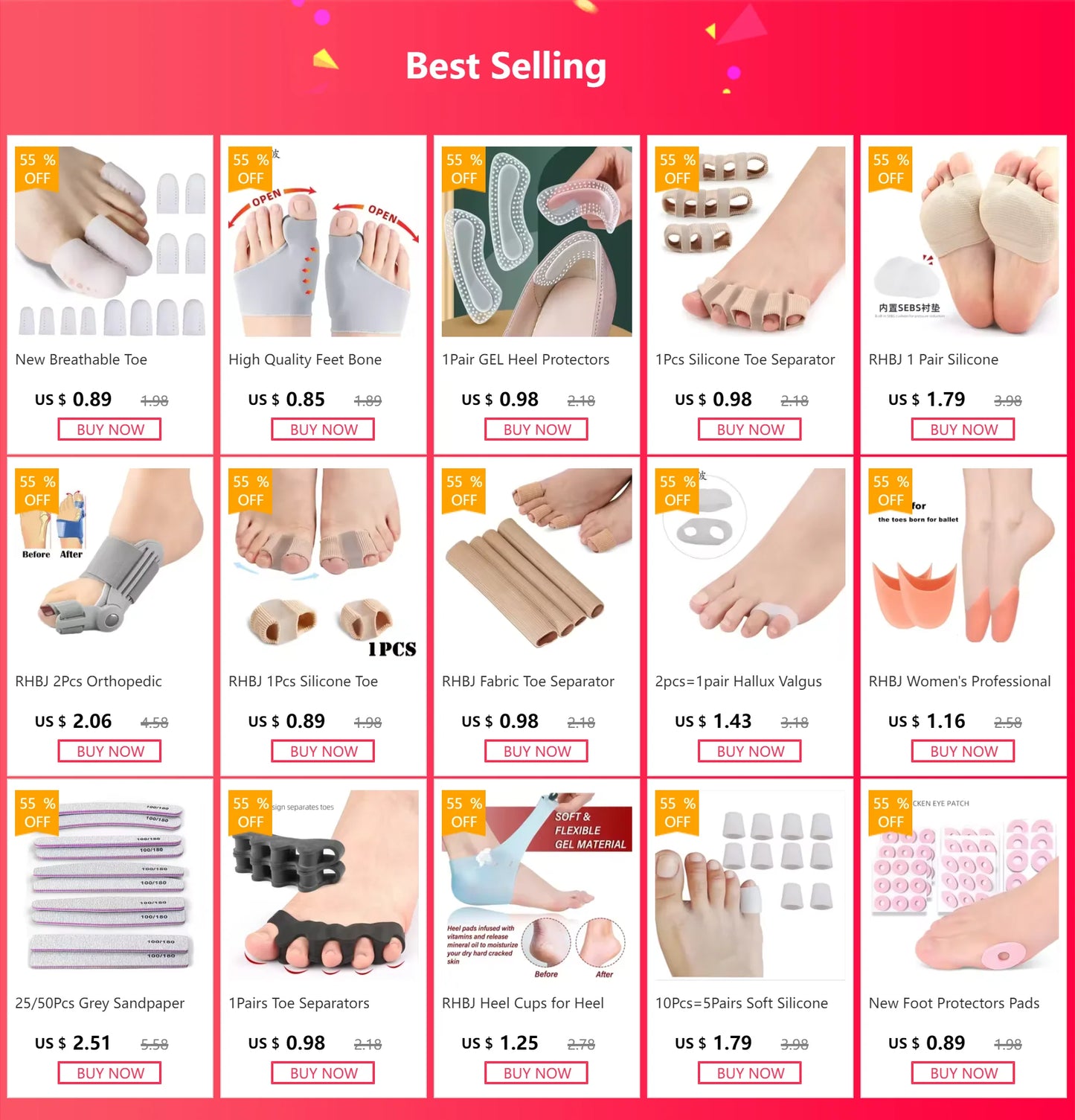 1Pairs Toe Separators Thumb Valgus Bunion Adjuster Gel Splitter Hammer Corrector Protector Foot Pain Relief Silicone Straighten