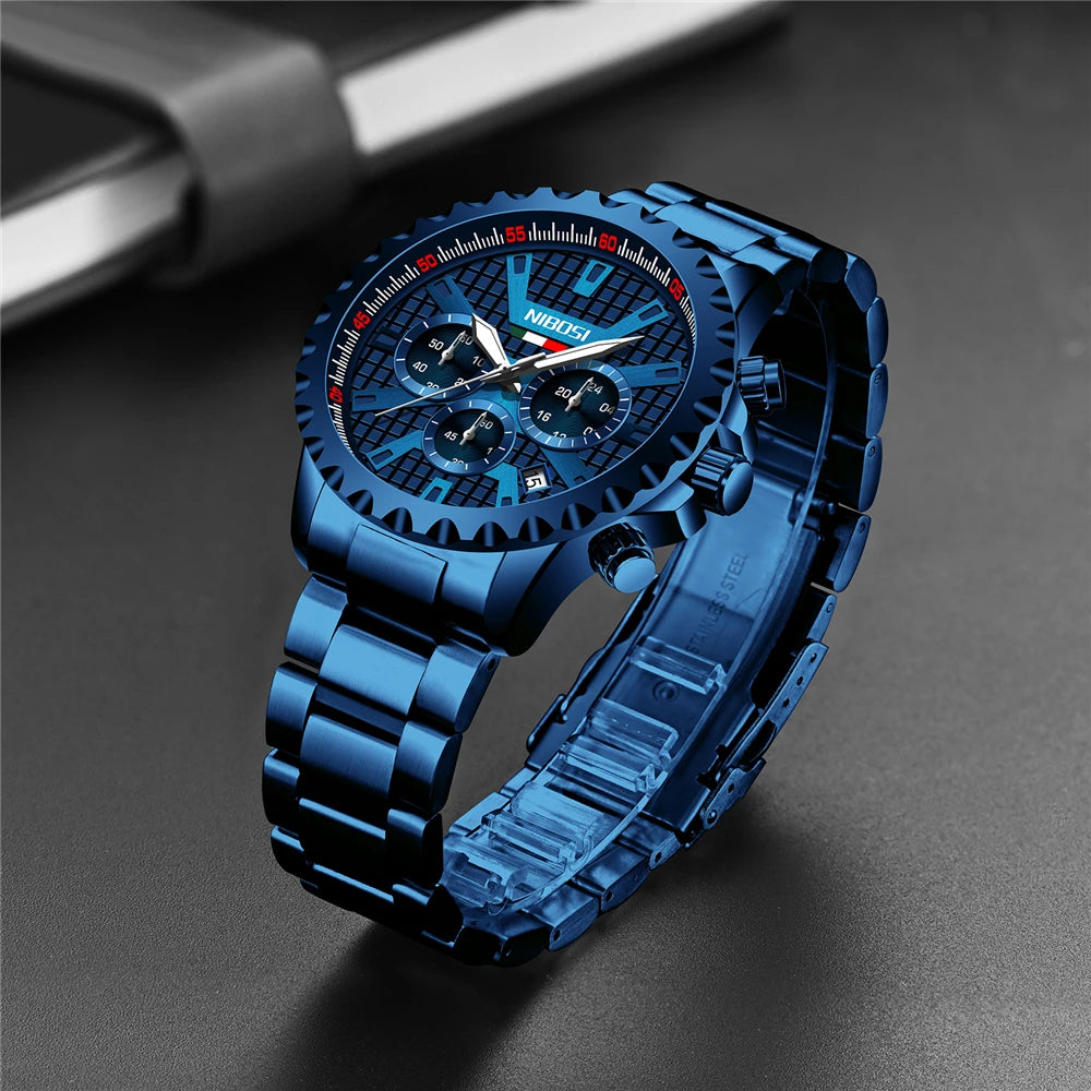 NIBOSI Men Watches Stainless Steel Top Luxury Fashion Business Wristwatch Waterproof Luminous Quartz Watches Relogio Masculino