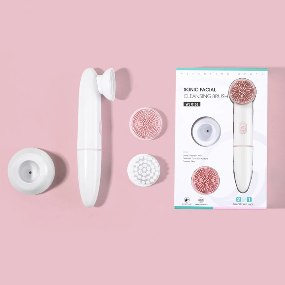 Electric Facial Cleansing Brush 2in1 Sonic Face Cleaning Device for Deep Cleaning IPX6 Waterproof Blackhead Removal Pore Cleaner