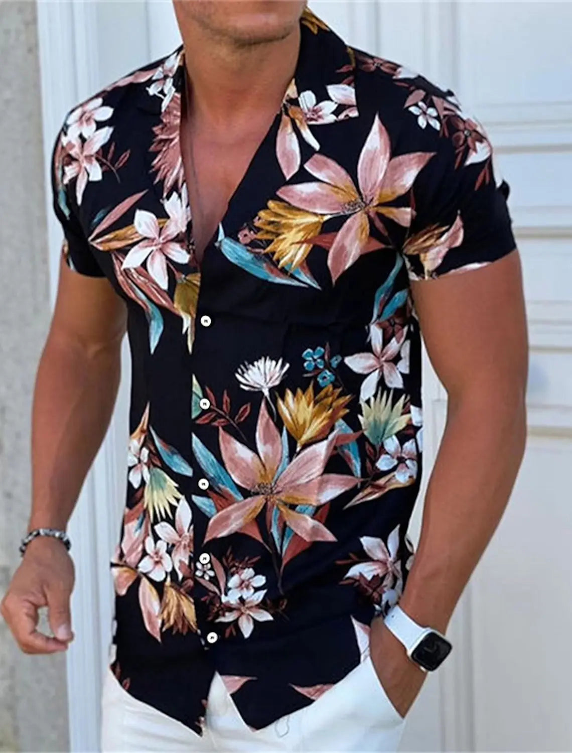 Men's Shirt Button Summer Floral Shirts for Men Street 3d Print Plus Size Hawaiian Beach Breathable Short Sleeve