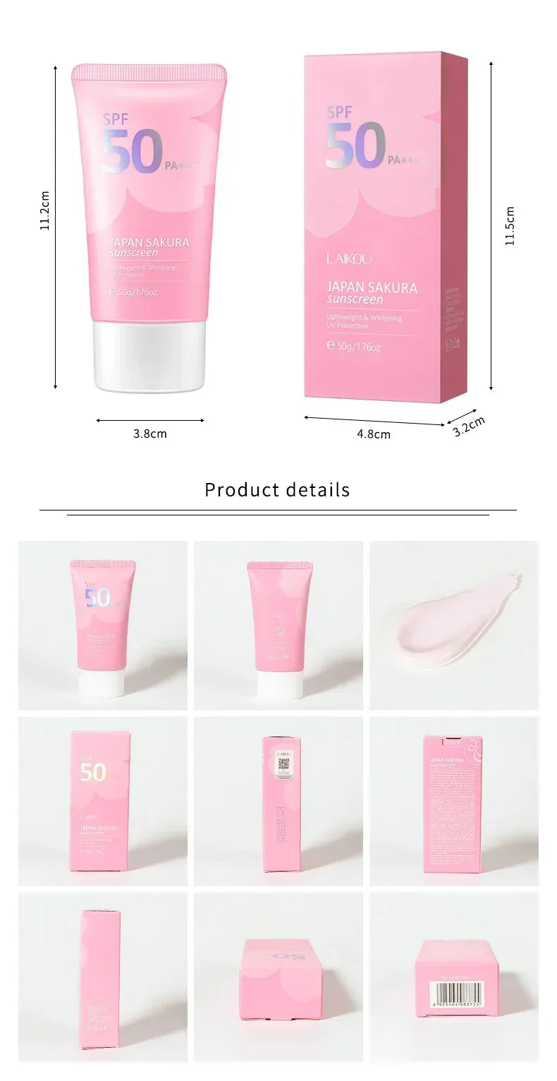 LAIKOU SPF 50 PA+++ Sakura Sunscreen For Face Body Neck Solar Blocker Long-Lasting Sun Block Facial Sunscreen Sun Cream 50g