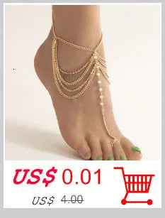 New Beach Barefoot Sandal Jewelry Elegant Bride Sexy Women's Fashion Charm Layer Chain Link Crystal Beads Foot Anklet Bracelet