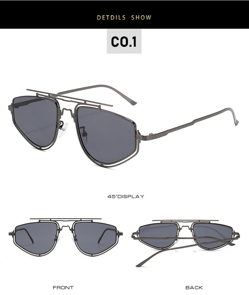 SHAUNA Retro Double Bridges Cat Eye Metal Frame Men Sunglasses Fashion Gradient Mirror Shades UV400 Women Outdoor Sun Glasses