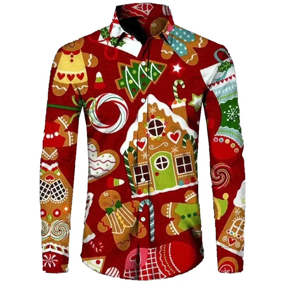 men's Long Sleeves shirt Christmas tree white snow 3D print Christmas classic style long sleeved Shirt fashionable men's shirt