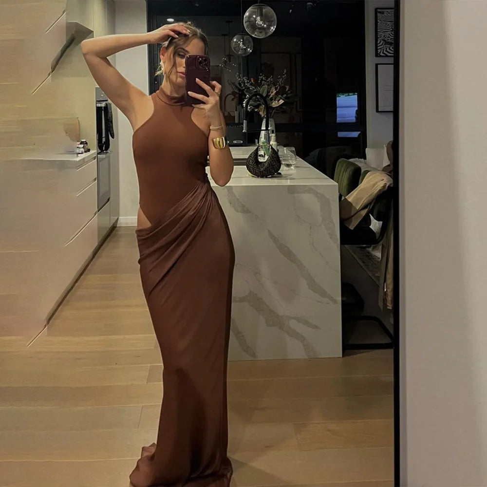 Mozision Women Sexy Party Club Evening Bodycon Sleeveless Long Dress Backless Soild Color Elegant Summer Dress