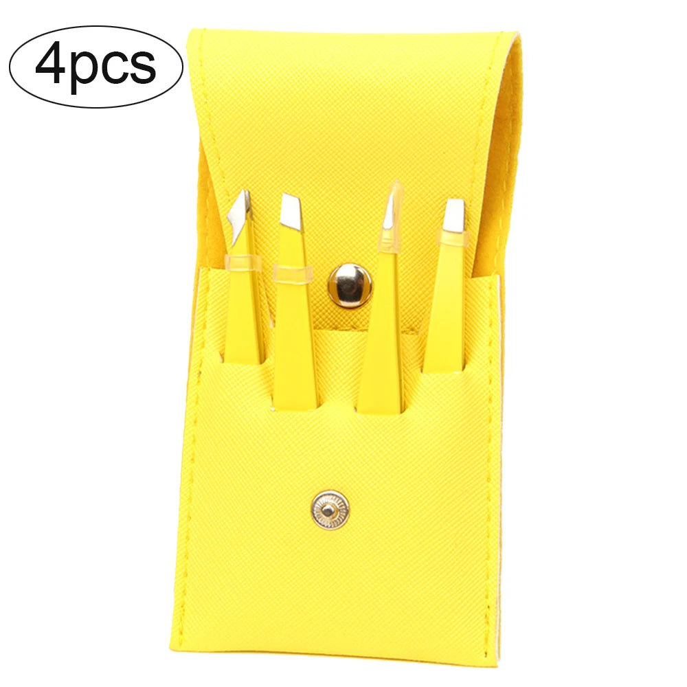 4/6Pcs Eyebrow Hair Removal Tweezers Set Brows Lashes Brows Face Trimming Forceps Scissors With Leather Case Beauty Makeup Tools