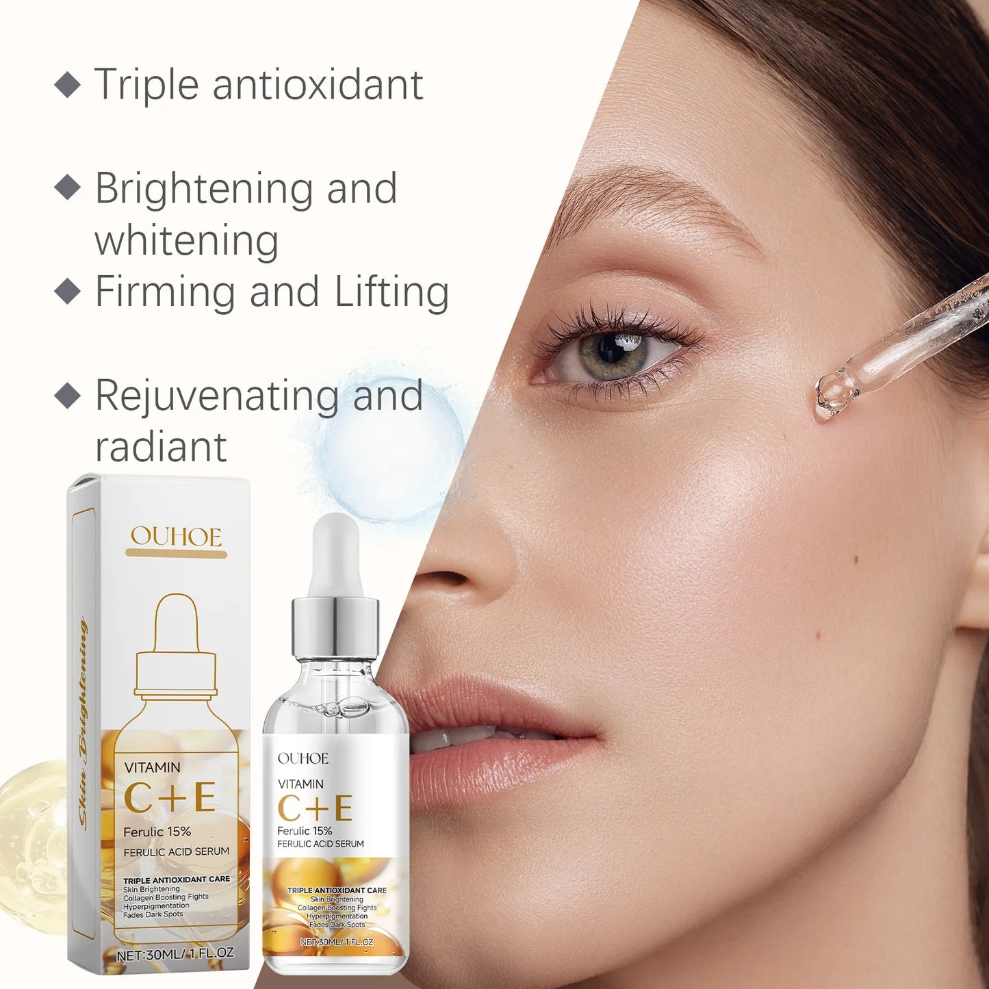 Ferulic Acid Serum Fade Fine Lines Firming Moisturizing Brightening Shrink Pores Vitamin C E Facial Essence Nourishing Skin Care
