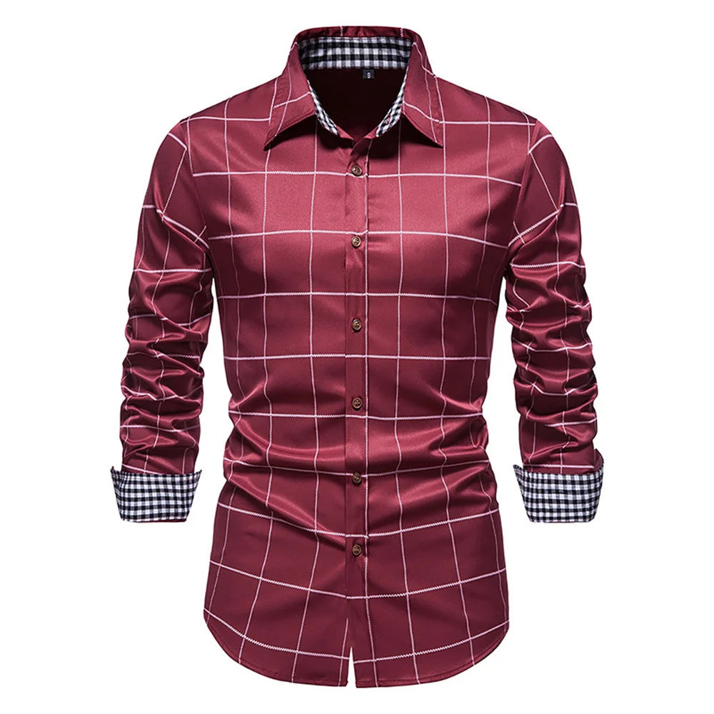 Plaid 10 Color Men's Shirt Single Breasted Slim Fit Button Long Sleeve Shirt Fashion Breathable Men's Clothing Oversized Design