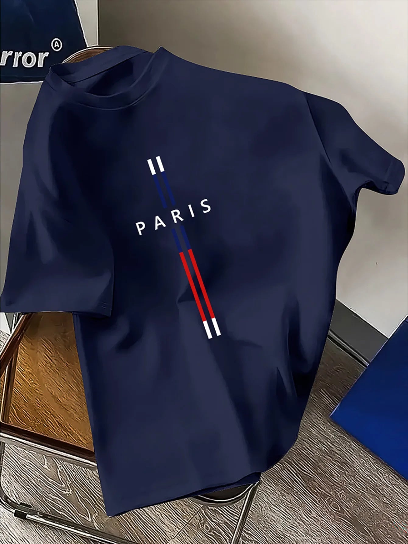 Summer men's 100% pure cotton casual loose fit plus size PARIS letter pattern printed round neck short sleeved T-shirt top