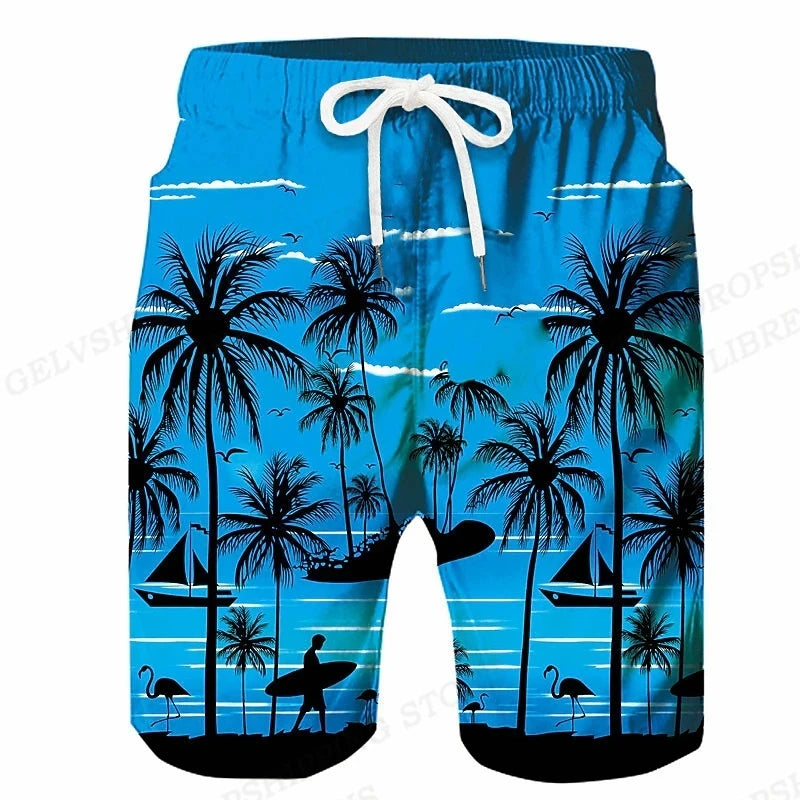 Summer Men's Shorts Quick Drying Hawaii Holiday Sports Swimming Trunks Fashion 3D Coconut Tree Printed Loose Sports Shorts 6XL