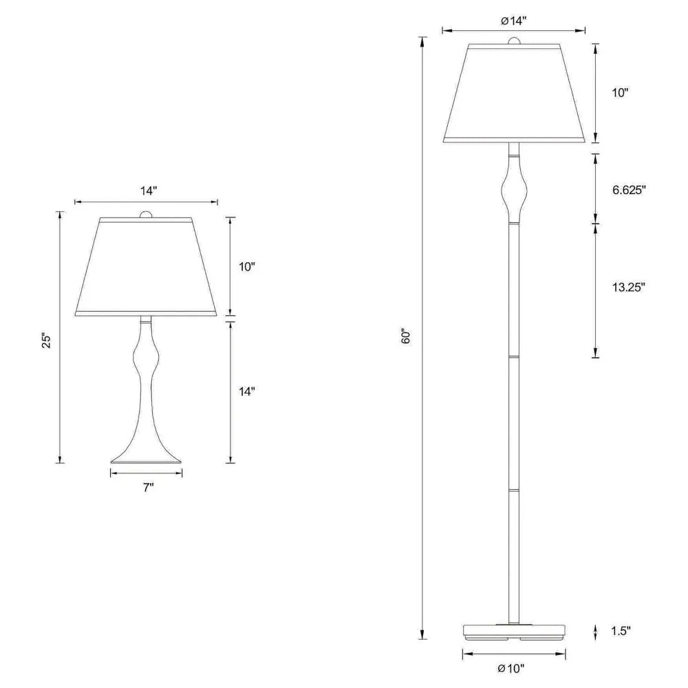Beige and Brushed Nickel 3-Piece Lamp Set, includes a floor lamp along with two matching table lamps