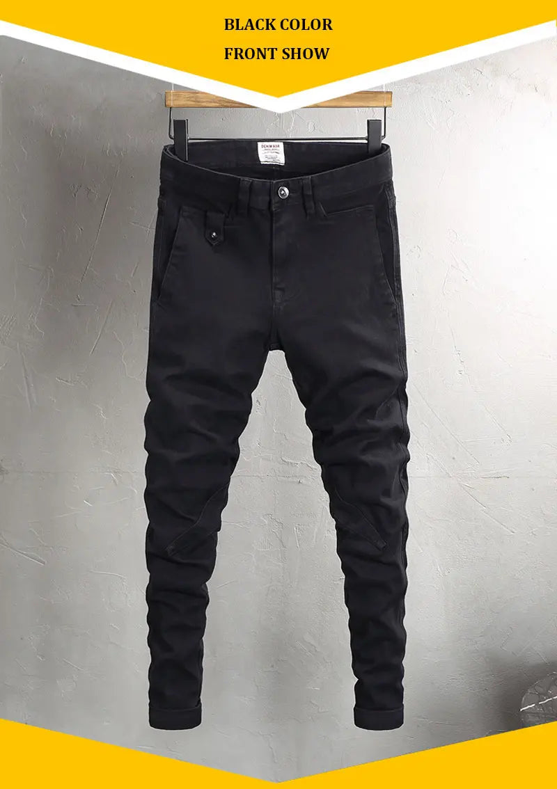 Fashion Vintage Men Jeans Camo Trousers Elastic Slim Fit Hip Hop Jeans Men Spliced Designer Casual Denim Pants