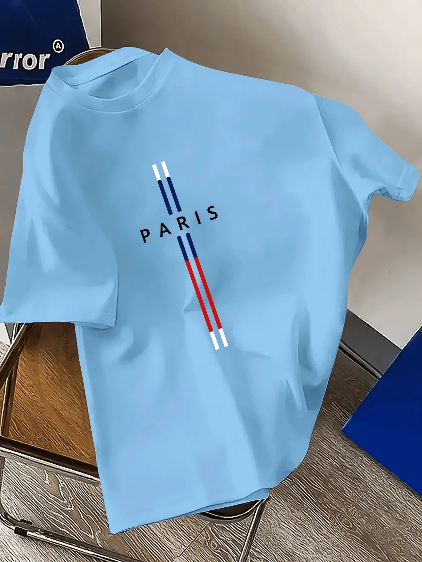 Summer men's 100% pure cotton casual loose fit plus size PARIS letter pattern printed round neck short sleeved T-shirt top