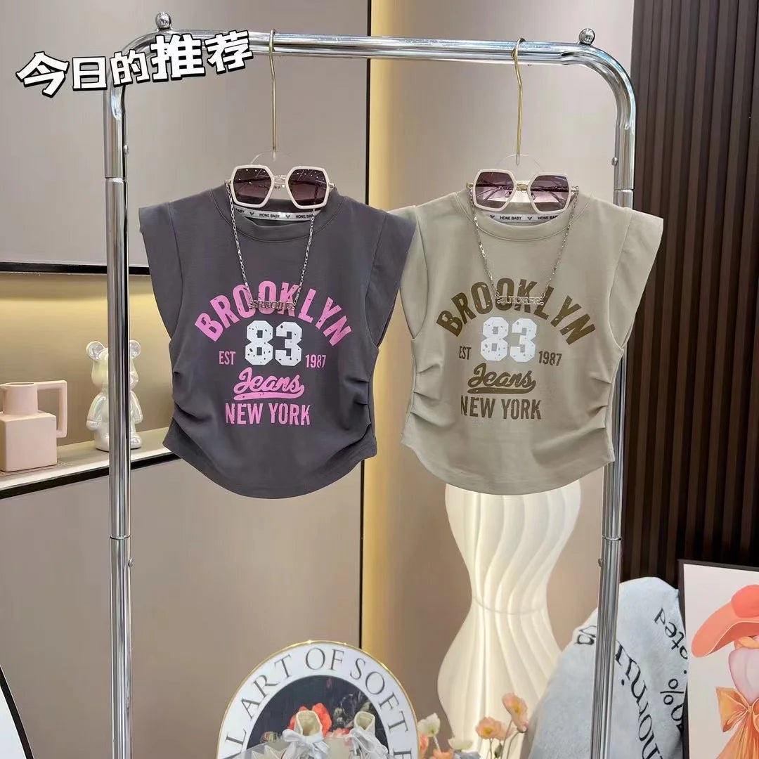 Girls' Summer Set 2024 New Children's Clothing Korean Edition Sleeveless Tank Top Pleated Skirt Two Piece Set Kids Outfits