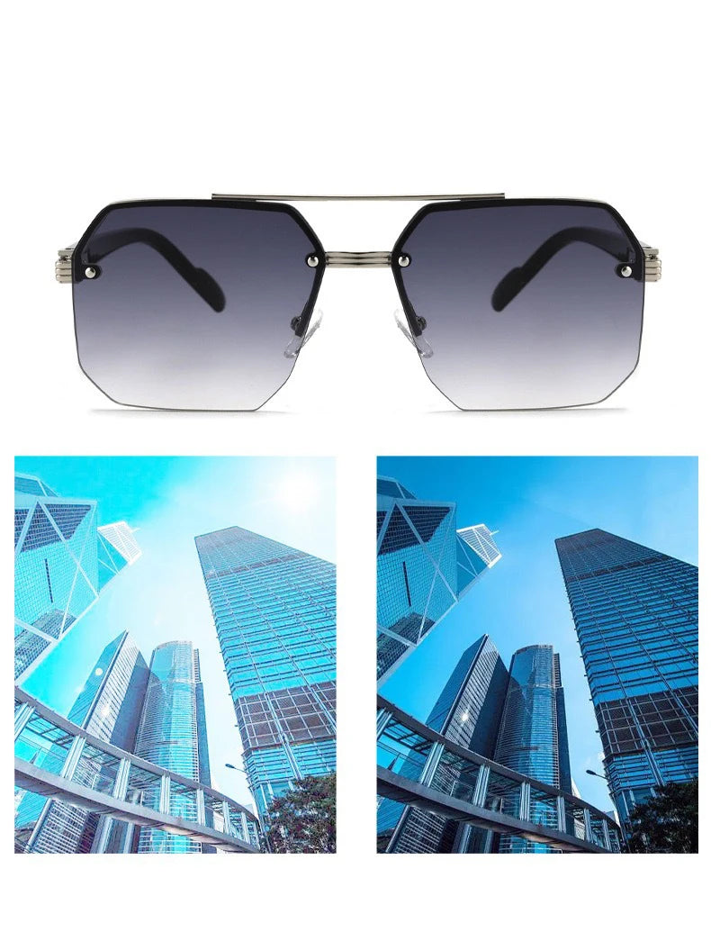 Oversize Retro Double Bridges Polygon Square Metal Men Sunglasses Fashion Gradient Shades UV400 Trending Women Sun Glasses