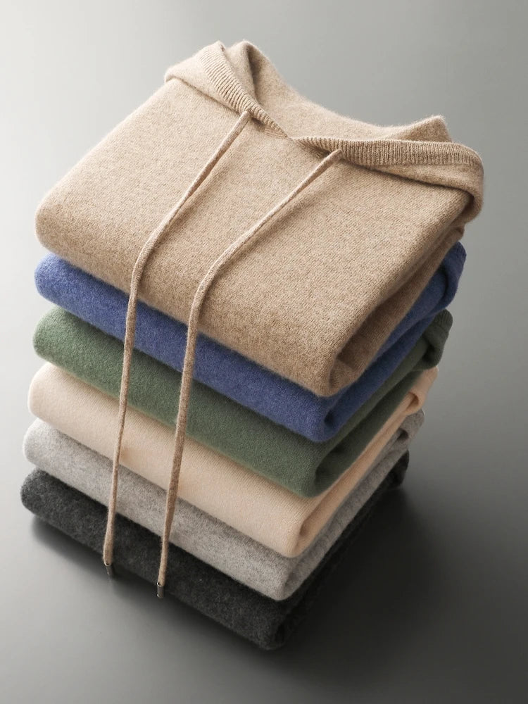 High Quality Men's Hoodies Spring Autumn Pullover Sweater Smart Casual 100% Merino Wool Knitwear Comfort Korean Popular Clothes