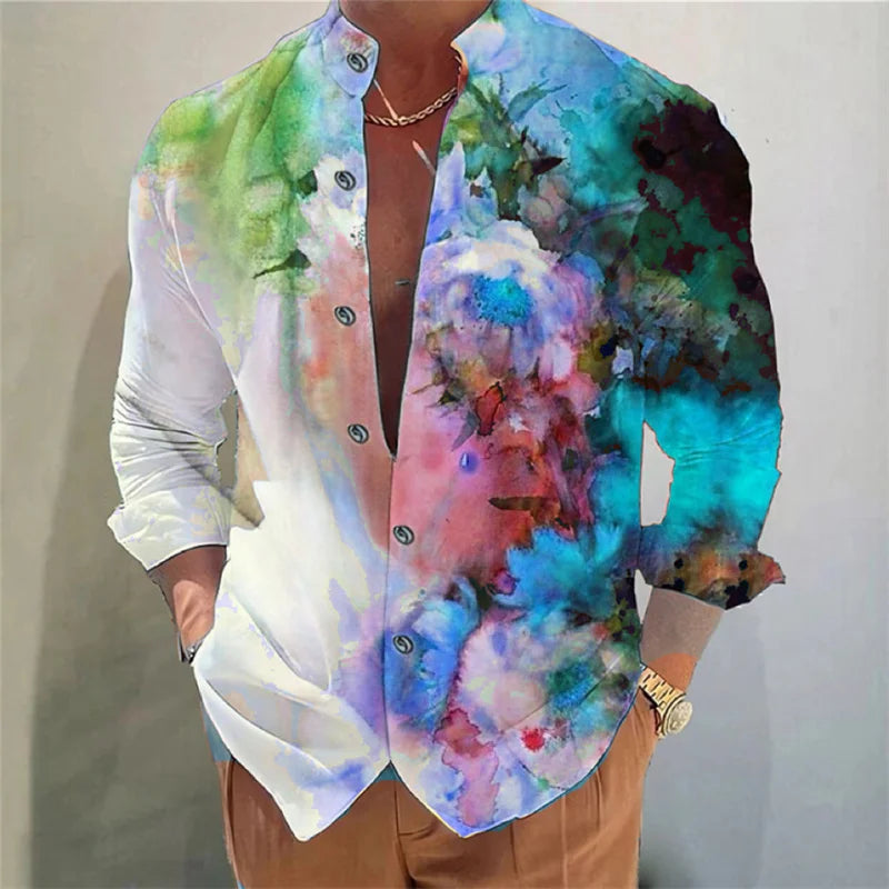 Men's shirt long-sleeved colorful fashion cardigan shirt Hawaiian 3D printed shirt XS-6XL super large size shirt soft fabric
