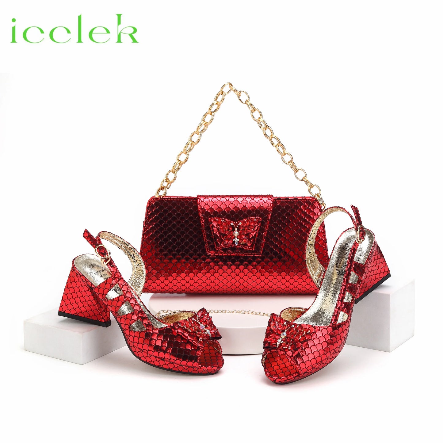 Royal Blue 2024 New Fashionable Summer Hollow Pattern Design Comfortble Heesl Sandal with Bag Set For Wpmen Party