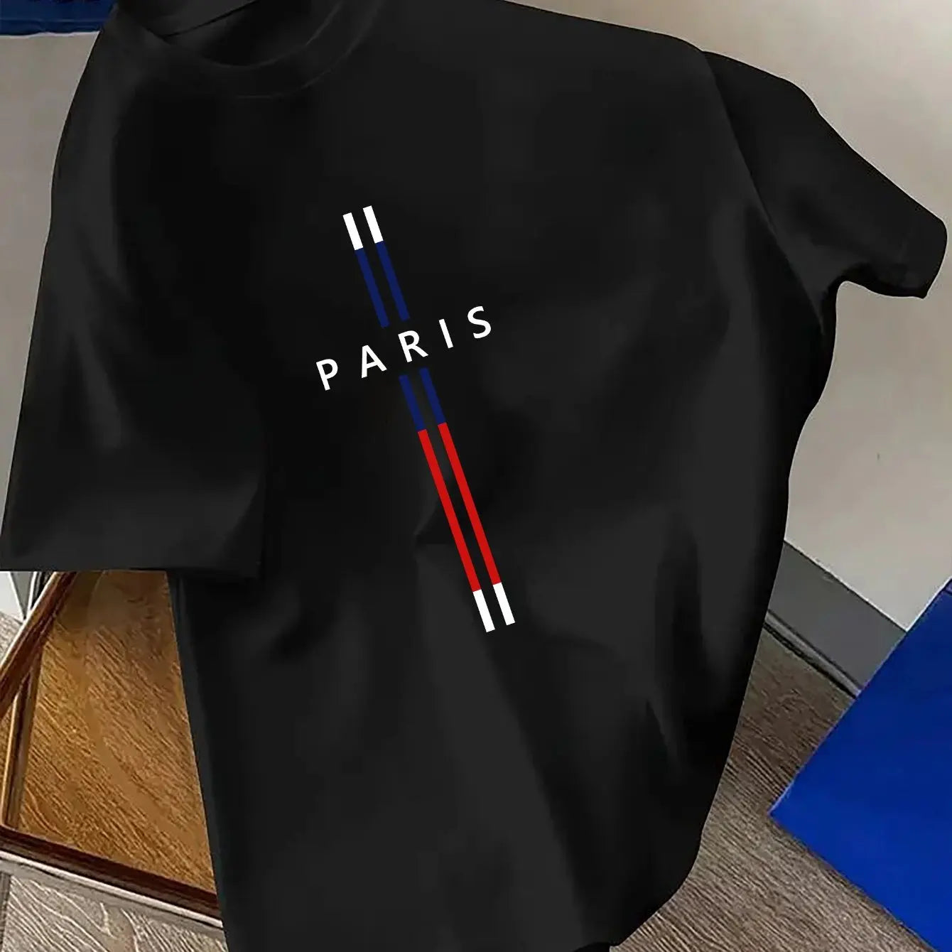 Summer men's 100% pure cotton casual loose fit plus size PARIS letter pattern printed round neck short sleeved T-shirt top
