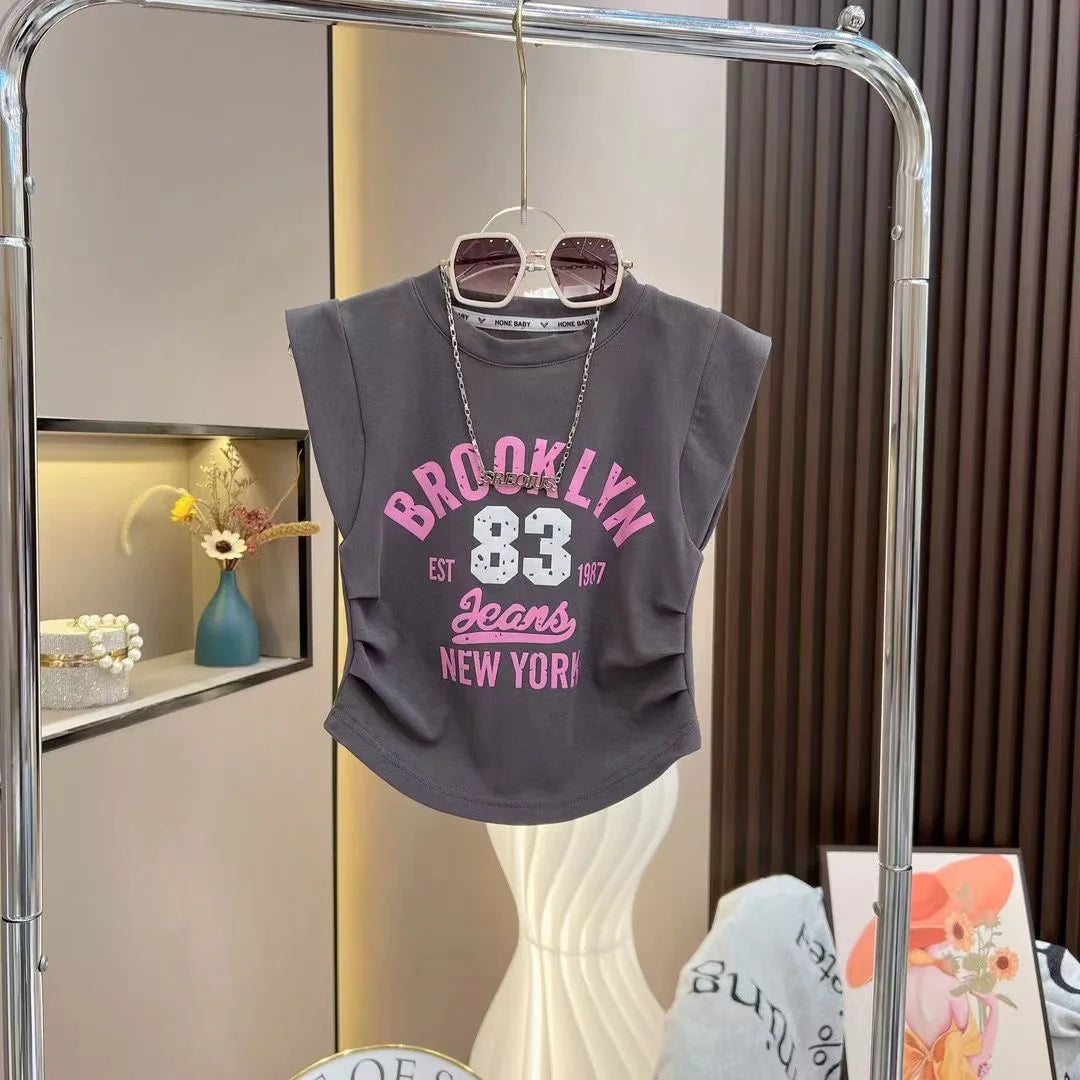 Girls' Summer Set 2024 New Children's Clothing Korean Edition Sleeveless Tank Top Pleated Skirt Two Piece Set Kids Outfits