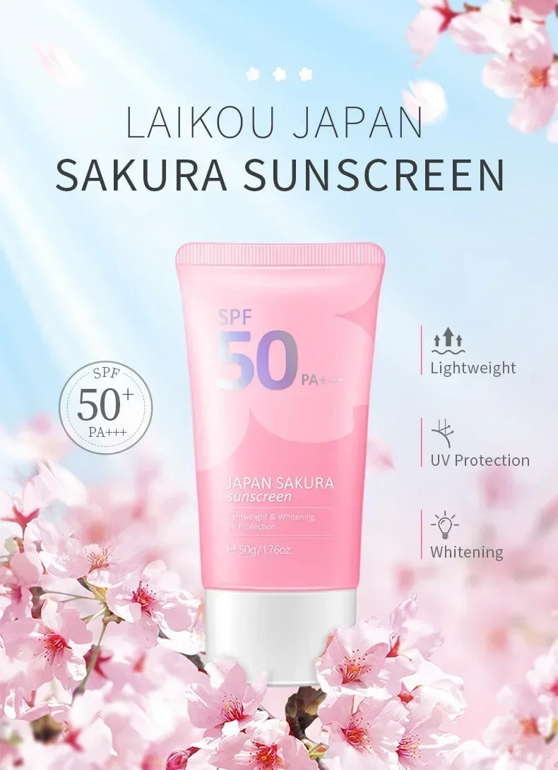LAIKOU SPF 50 PA+++ Sakura Sunscreen For Face Body Neck Solar Blocker Long-Lasting Sun Block Facial Sunscreen Sun Cream 50g