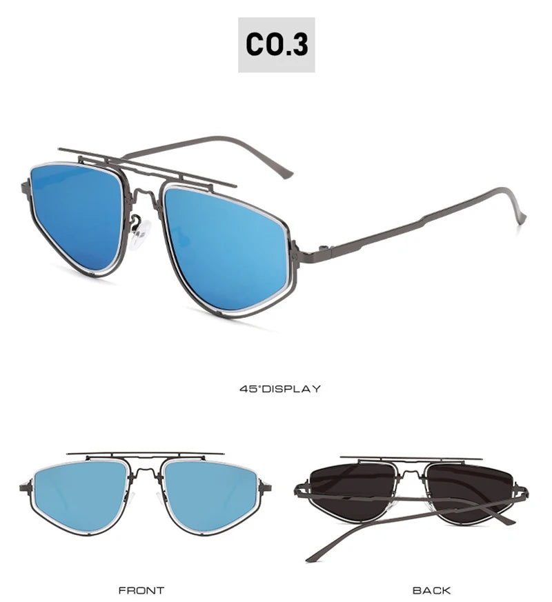 SHAUNA Retro Double Bridges Cat Eye Metal Frame Men Sunglasses Fashion Gradient Mirror Shades UV400 Women Outdoor Sun Glasses