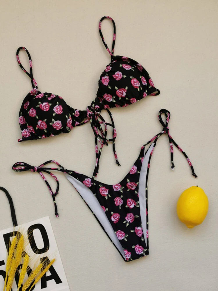 OIINAA Sexy Bikini Set Women Swimsuit Two-Piece Lace Up Pleated Female Swimwear Backless Bathing 2025 Summer Fashion Beachwear